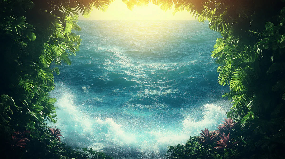 Glimmering Ocean View from a Tropical Cave Mural Wallpaper Exotic Coastal Art Mural Wallpaper - room preview 02