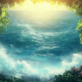 Glimmering Ocean View from a Tropical Cave Mural Wallpaper Exotic Coastal Art Mural Wallpaper - room preview 02