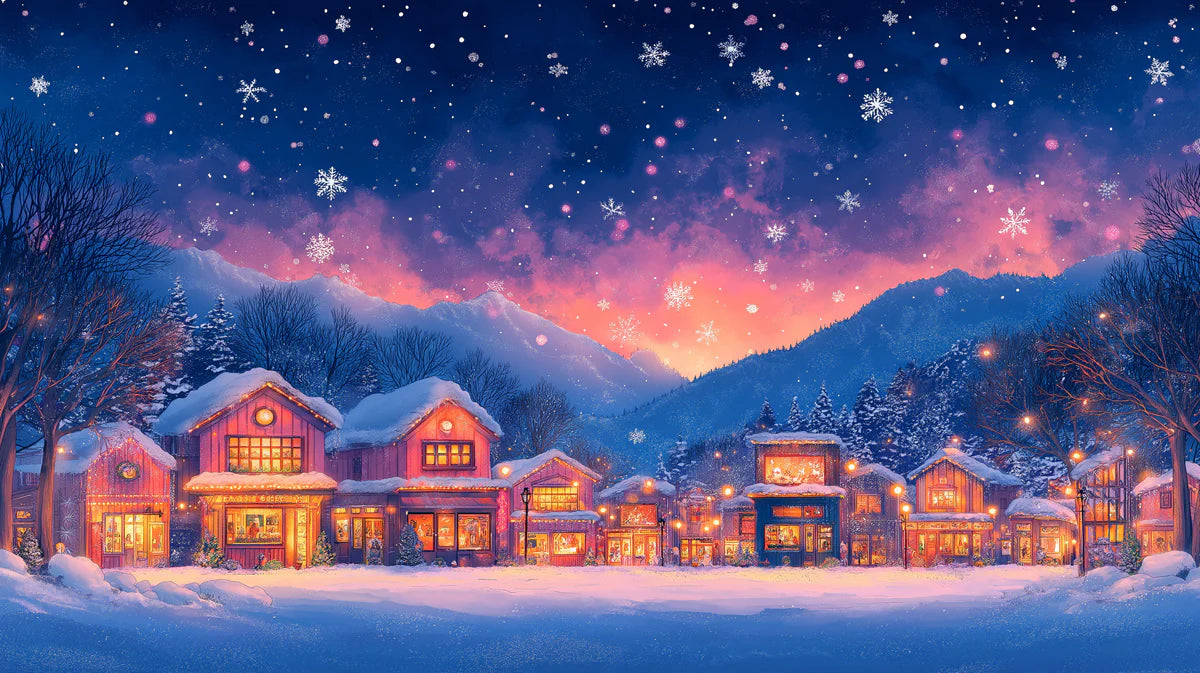 Winter Village Sunset Mural Wallpaper —Alpine Evening Glow Mural Wallpaper - room preview 02