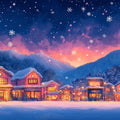 Winter Village Sunset Mural Wallpaper —Alpine Evening Glow Mural Wallpaper - room preview 02