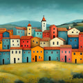 Tuscan Hillside Village Mural Wallpaper — Vibrant Painted Scene Mural Wallpaper - room preview 02
