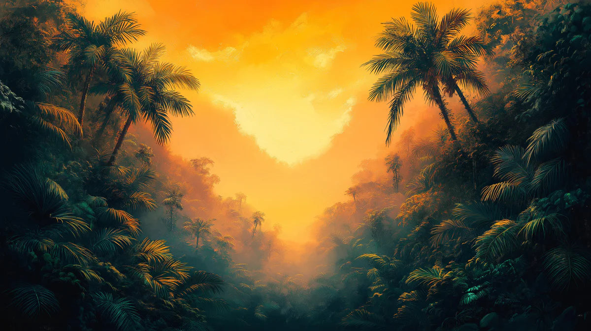 Mystical Jungle Path at Sunset Mural Wallpaper Dreamy Tropical Landscape Mural Wallpaper - room preview 02