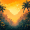 Mystical Jungle Path at Sunset Mural Wallpaper Dreamy Tropical Landscape Mural Wallpaper - room preview 02