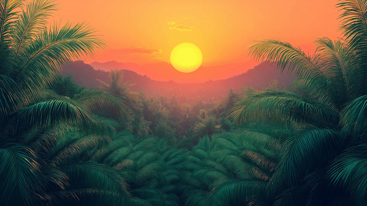 Serene Tropical Sunset with Palm Leaves Mural Wallpaper Peaceful Nature Scene Mural Wallpaper - room preview 02