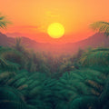 Serene Tropical Sunset with Palm Leaves Mural Wallpaper Peaceful Nature Scene Mural Wallpaper - room preview 02