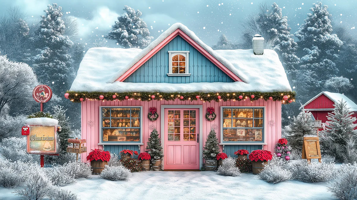Snowy Christmas Village Mural Wallpaper — Whimsical Winter Scene Mural Wallpaper - room preview 02