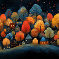 Whimsical Autumn Village at Night Mural Wallpaper Cozy and Colorful Scene Mural Wallpaper - room preview 02