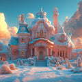 Pink Gingerbread House Mural Wallpaper — Whimsical Winter Scene Mural Wallpaper - room preview 02