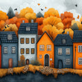 Autumn Village with Textured Houses and Trees Mural Wallpaper Rustic and Colorful Scene Mural Wallpaper - room preview 02