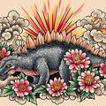 Stegosaurus Floral Neo-Traditional Mural Wallpaper - room preview 02