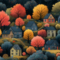 Cozy Autumn Village on a Hillside Mural Wallpaper Whimsical Fall Scene Mural Wallpaper - room preview 02