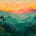 Layered Tropical Mountains at Sunset Mural Wallpaper Abstract Scenic Art Mural Wallpaper - room preview 02