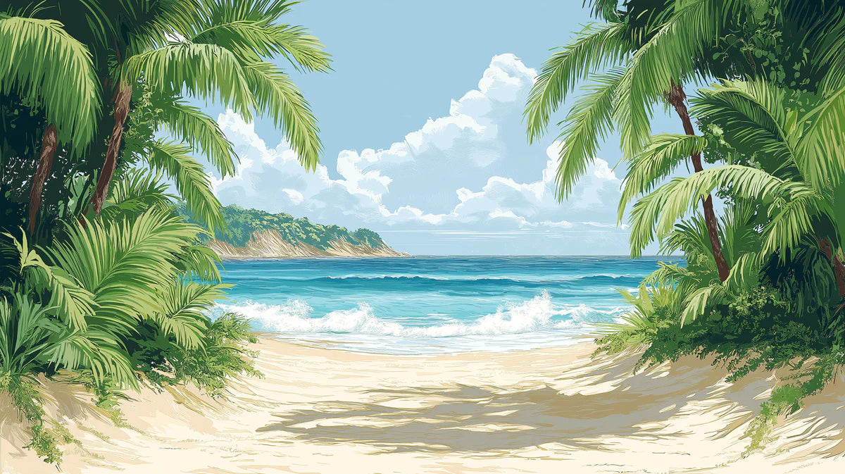 Pristine Tropical Beach and Ocean Mural Wallpaper Serene Coastal Landscape Mural Wallpaper - room preview 02