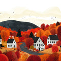 Autumn Village Forest Mural Wallpaper — Whimsical Fall Landscape Mural Wallpaper - room preview 02