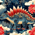 Stegosaurus Floral Night Mural Wallpaper — Whimsical Fantasy Mural Wallpaper - room preview 02