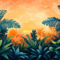 Abstract Tropical Foliage at Sunset Mural Wallpaper Colorful and Modern Art Mural Wallpaper - room preview 02