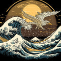 Japanese Eagle and Wave Ukiyo-e Mural Wallpaper - room preview 02