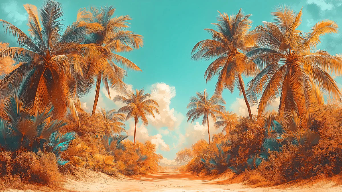Vibrant Tropical Beach Path Mural Wallpaper Dreamy and Colorful Landscape Mural Wallpaper - room preview 02