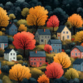 Autumn Village in a Forest Landscape Mural Wallpaper Cozy Fall Scene Mural Wallpaper - room preview 02