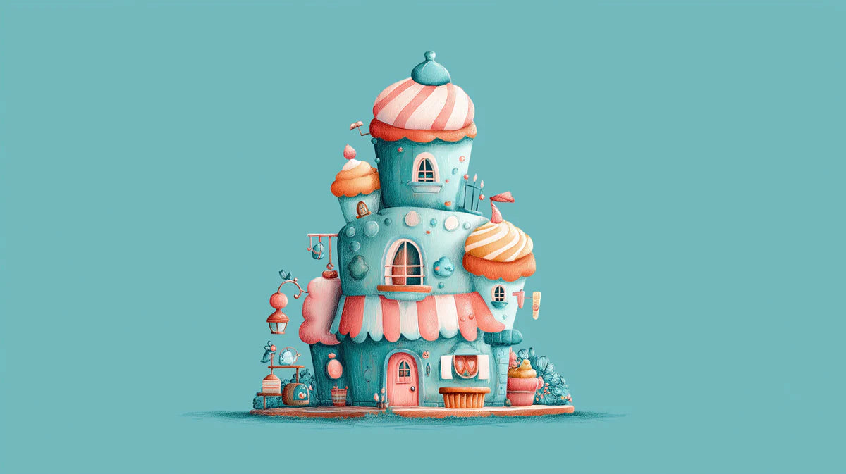 Stacked Cupcake House Mural Wallpaper — Whimsical Fantasy Design Mural Wallpaper - room preview 02