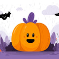 Happy Pumpkin Rainy Day Mural Wallpaper — Whimsical Autumn Scene Mural Wallpaper - room preview 02