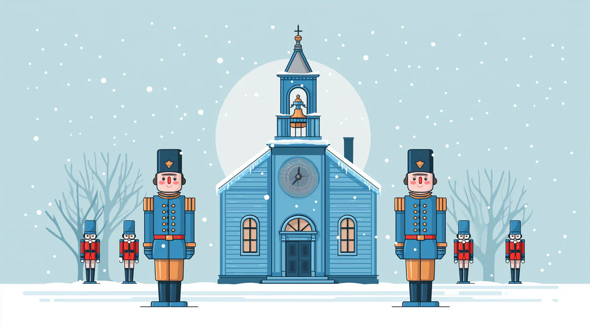 Winter Church and Toy Soldier Mural Wallpaper — Whimsical Scene Mural Wallpaper - room preview 02