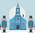 Winter Church and Toy Soldier Mural Wallpaper — Whimsical Scene Mural Wallpaper - room preview 02