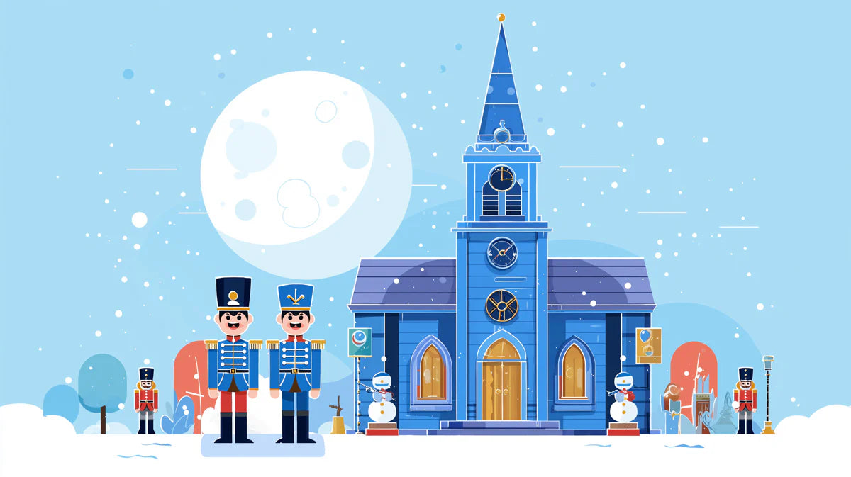 Moonlit Village Nutcracker Mural Wallpaper — Festive Winter Scene Mural Wallpaper - room preview 02