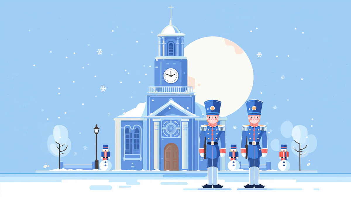 Winter Village Church Mural Wallpaper — Whimsical Holiday Scene Mural Wallpaper - room preview 02