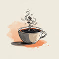 Steaming Morning Brew Mural Wallpaper — Sketch Illustration Art Mural Wallpaper - room preview 02