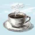 Steaming Coffee Cup Mural Wallpaper — Vintage Etched Illustration Mural Wallpaper - room preview 02