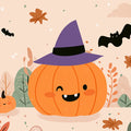 Smiling Pumpkin Witch Mural Wallpaper — Whimsical Autumn Design Mural Wallpaper - room preview 02