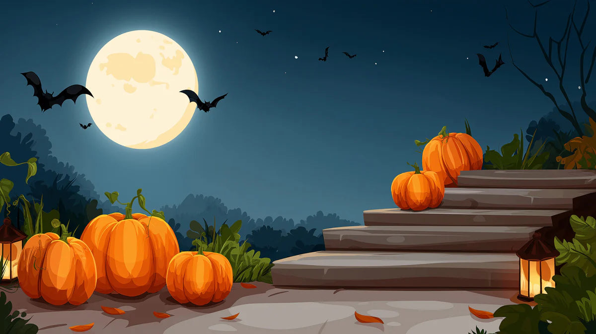 Full Moon Pumpkin Night Mural Wallpaper — Eerie Seasonal Decor Mural Wallpaper - room preview 02