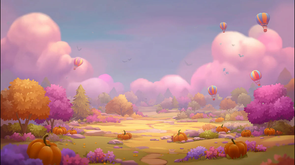 Autumn Pumpkin Meadow Mural Wallpaper — Whimsical Skyscape Mural Wallpaper - room preview 02
