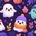 Cozy Autumn Ghost Pattern Mural Wallpaper — Whimsical Fall Decor Mural Wallpaper - room preview 02