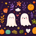 Friendly Ghost and Pumpkin Mural Wallpaper — Whimsical Autumn Decor Mural Wallpaper - room preview 02