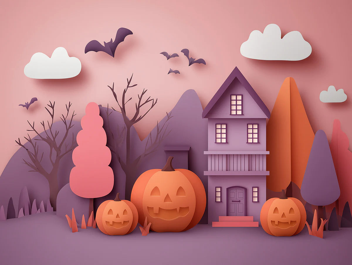 Whimsical Paper Cut Halloween House Mural Wallpaper - room preview 02