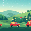 Vintage Holiday Road Trip Mural Wallpaper — Festive Festive Scene Mural Wallpaper - room preview 02