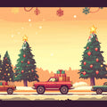 Pixel Art Holiday Convoy Mural Wallpaper — Festive Seasonal Decor Mural Wallpaper - room preview 02