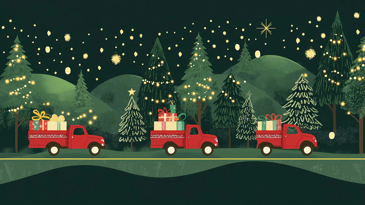 Rustic Christmas Truck Mural Wallpaper — Festive Holiday Decor Mural Wallpaper - room preview 02