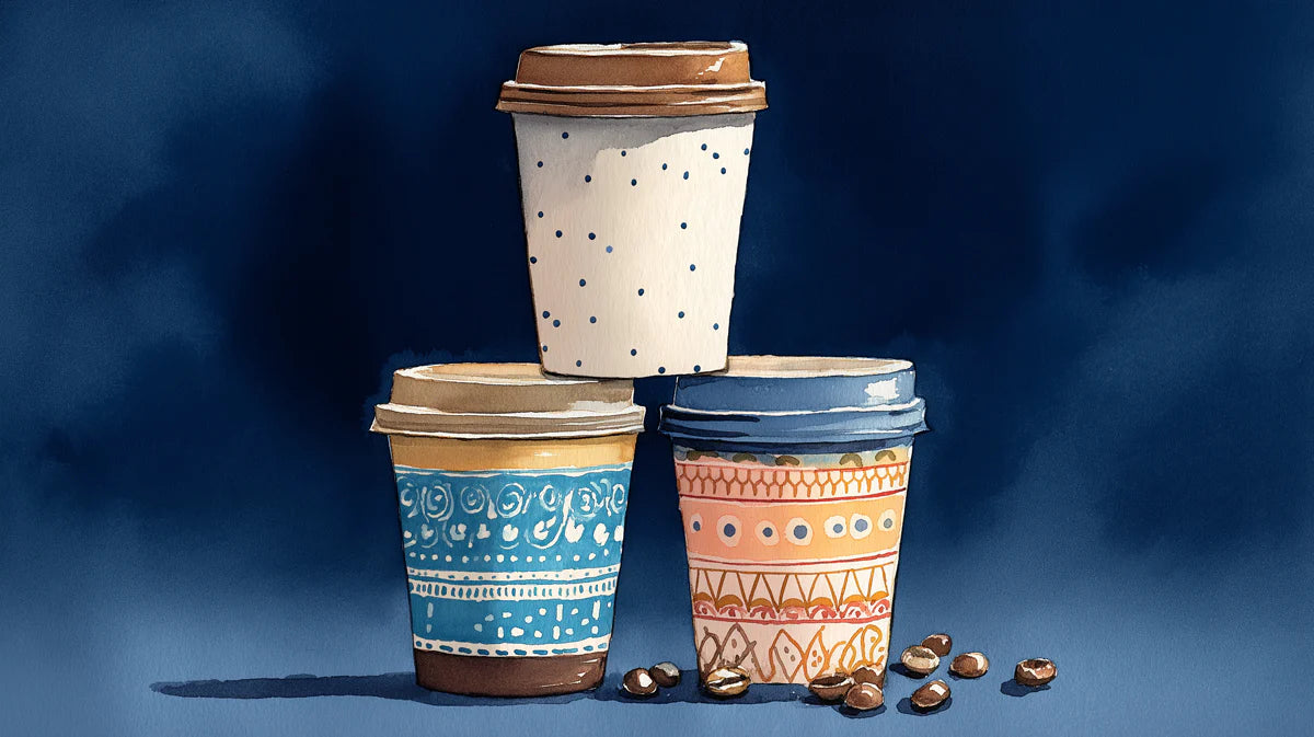 Artisan Coffee Cup Motif Mural Wallpaper — Whimsical Cafe Style Mural Wallpaper - room preview 02