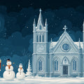 Winter Cathedral Holiday Mural Wallpaper — Whimsical Night Scene Mural Wallpaper - room preview 02