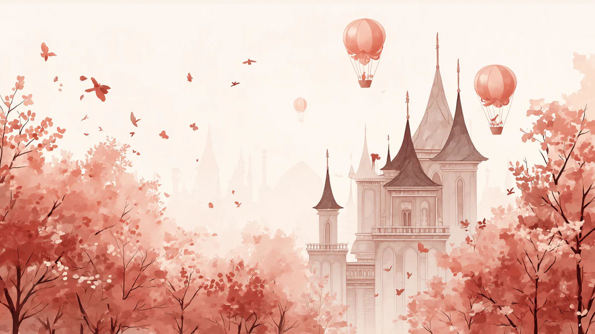 Floating Castle & Balloon Mural Wallpaper — Whimsical Fall Landscape Mural Wallpaper - room preview 02