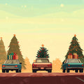 Vintage Holiday Road Trip Mural Wallpaper — Nostalgic Winter Scene Mural Wallpaper - room preview 02