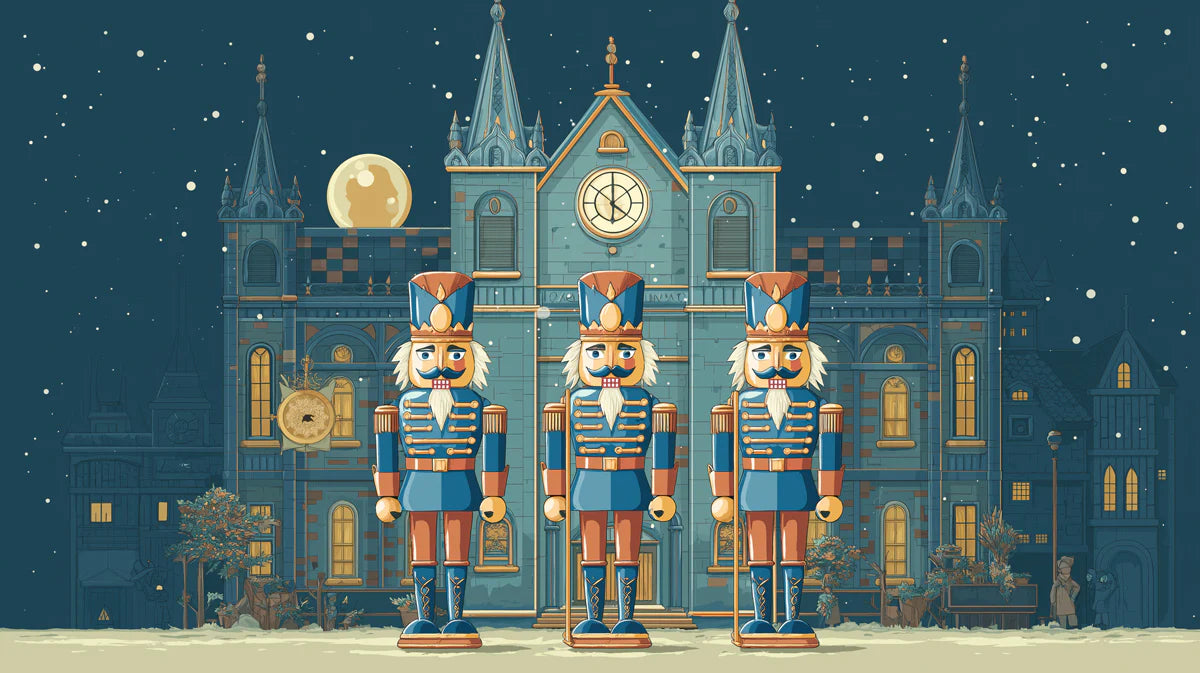 Nutcracker Town Square Mural Wallpaper — Festive Winter Night Scene Mural Wallpaper - room preview 02