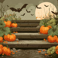 Autumn Pumpkin Staircase Mural Wallpaper — Vintage Night Scene Mural Wallpaper - room preview 02