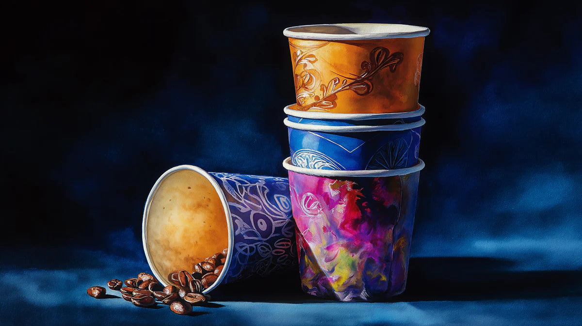 Stacked Coffee Cup Mural Wallpaper — Artistic Cafe Wall Decor Mural Wallpaper - room preview 02