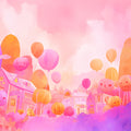 Pastel Halloween Village Mural Wallpaper — Whimsical Townscape Mural Wallpaper - room preview 02