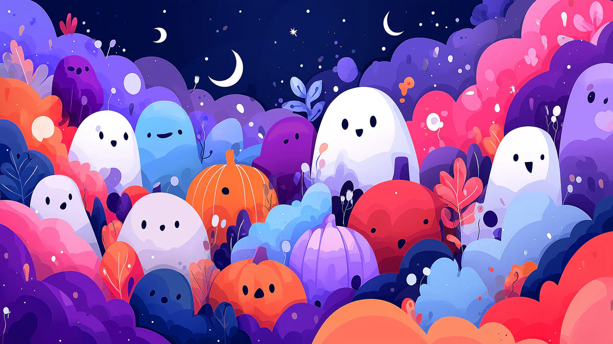 Halloween Night Ghosts and Pumpkins Mural Wallpaper — Whimsical Decor Mural Wallpaper - room preview 02