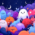 Halloween Night Ghosts and Pumpkins Mural Wallpaper — Whimsical Decor Mural Wallpaper - room preview 02